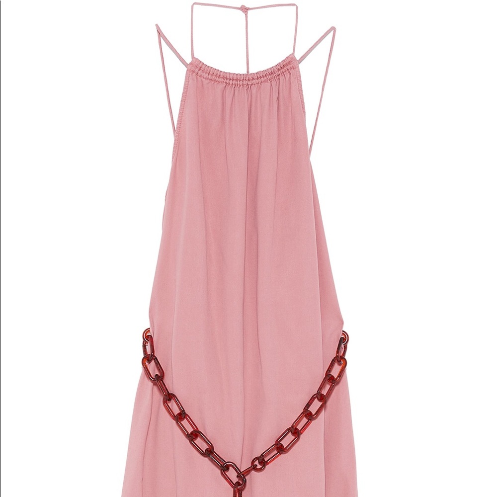 ZARA dusty pink dress with brown chain link belt - Picture 2 of 3